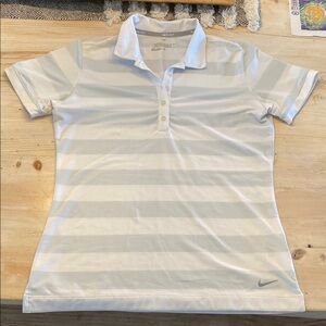 Nike White and Gray Fitted Polo Shirt